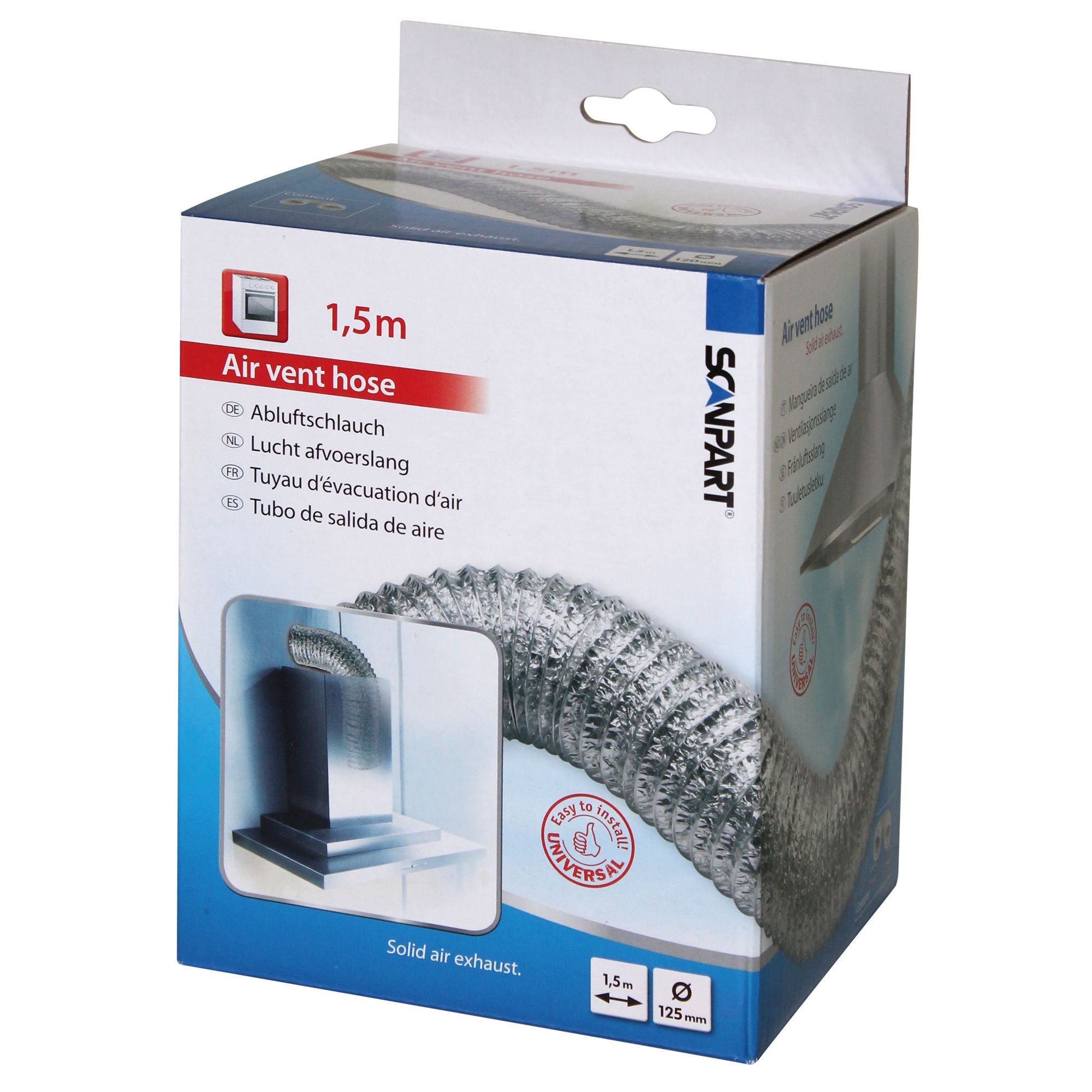 Scanpart Afzuigkap Slang - 12.5cm Diameter - 1.5m - Aluminium - Zilver