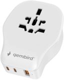 Gembird Adaptateur de voyage universel - 20W - Blanc - Double port USB