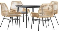vidaXL 5-delige tuinset met kussens, bruin, polyrotan, glas