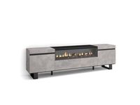Meuble TV effet bois ciment 200x35x57cm cheminée effet feu
