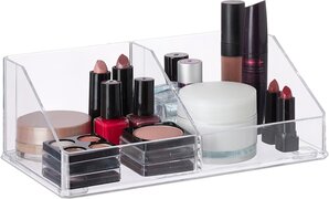 Relaxdays make-up organizer - cosmetica organizer - acryl - 2 vakken - badkamer - opbergen doorzichtig transparant