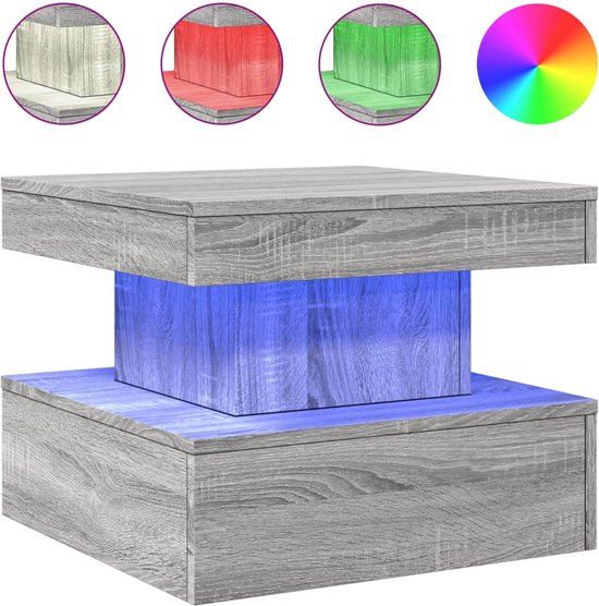 vidaXL Salontafel met LED-verlichting 50x50x40 cm grijs sonoma eiken