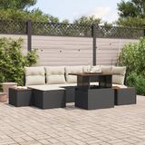 vidaXL Tuinbank Set 7-delig Zwart Poly Rattan