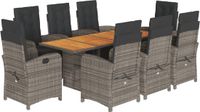 vidaXL 9-delige tuinset met kussens, polyrattan, grijs