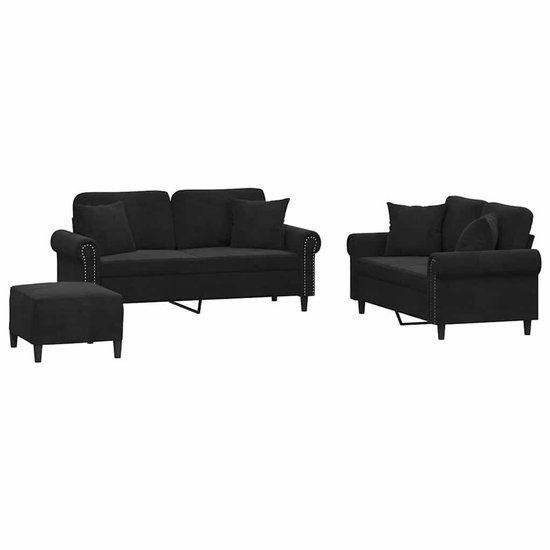 vidaXL 3-delige Loungeset met kussens fluweel zwart