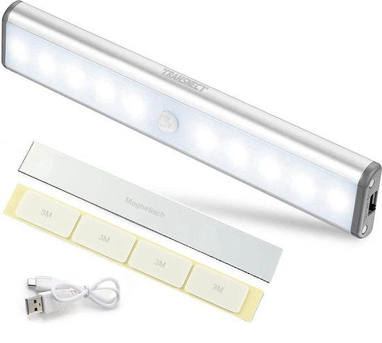 TRANSNECT Kastverlichting - met Magnetisch - met Bewegingssensor - Oplaadbaar - 10 ledlampjes - Zilver