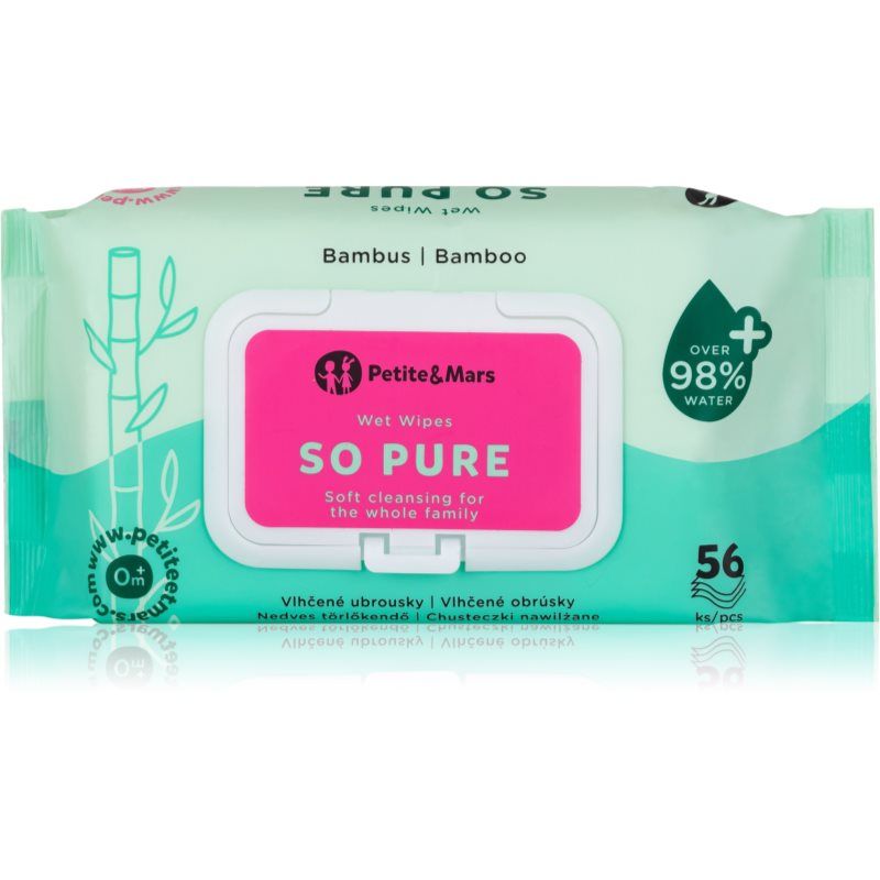 PETITE&MARS So Pure biologisch afbreekbare bamboe en hypoallergene vochtige doekjes voor baby's, 56 stuks