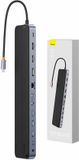 Baseus EliteJoy Gen2 Universele USB HUB 12in1 met USB-C kabel 25cm notebookstandaard USB-A / USB-C / DP / HDMI / SD / TF / RJ45 / 3,5 mm jack / PD 100W grijs