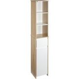 Étagère de salle de bain en bois peu encombrante, armoire colonne avec étagères et tiroirs, blanche, 32,6 x 30 x 171,2 cm