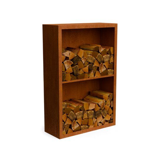 Merkloos Egura Cortenstaal Houtopslag 2 vakken met achterwand L100 x B38,5 x H150 cm