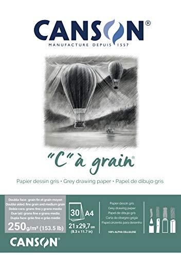 Canson C" à grain blok, DIN A4, 30 vellen, 250 g/m², grijs gemêleerd, licht gekorreld