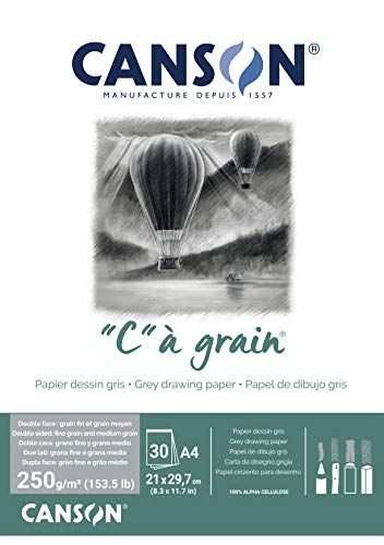 Canson C à grain blok - DIN A4 - 30 vellen - 250 g/m² - grijs gemêleerd - licht gekorreld