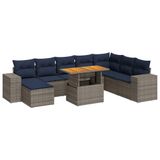 vidaXL 9-delige Loungeset met kussens, polyrattan, grijs