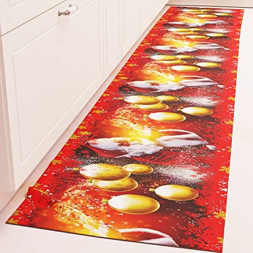 PETTI Artigiani Italiani - Tapijt voor de keuken, Kerstmis, loper voor de keuken, antislip en wasbaar, 52 x 340 cm, design Kerstman 100% Made in Italy
