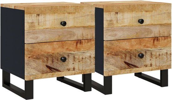 vidaXL Nachtkastjes 2 stuks massief mangohout zwart 40x33x46 cm