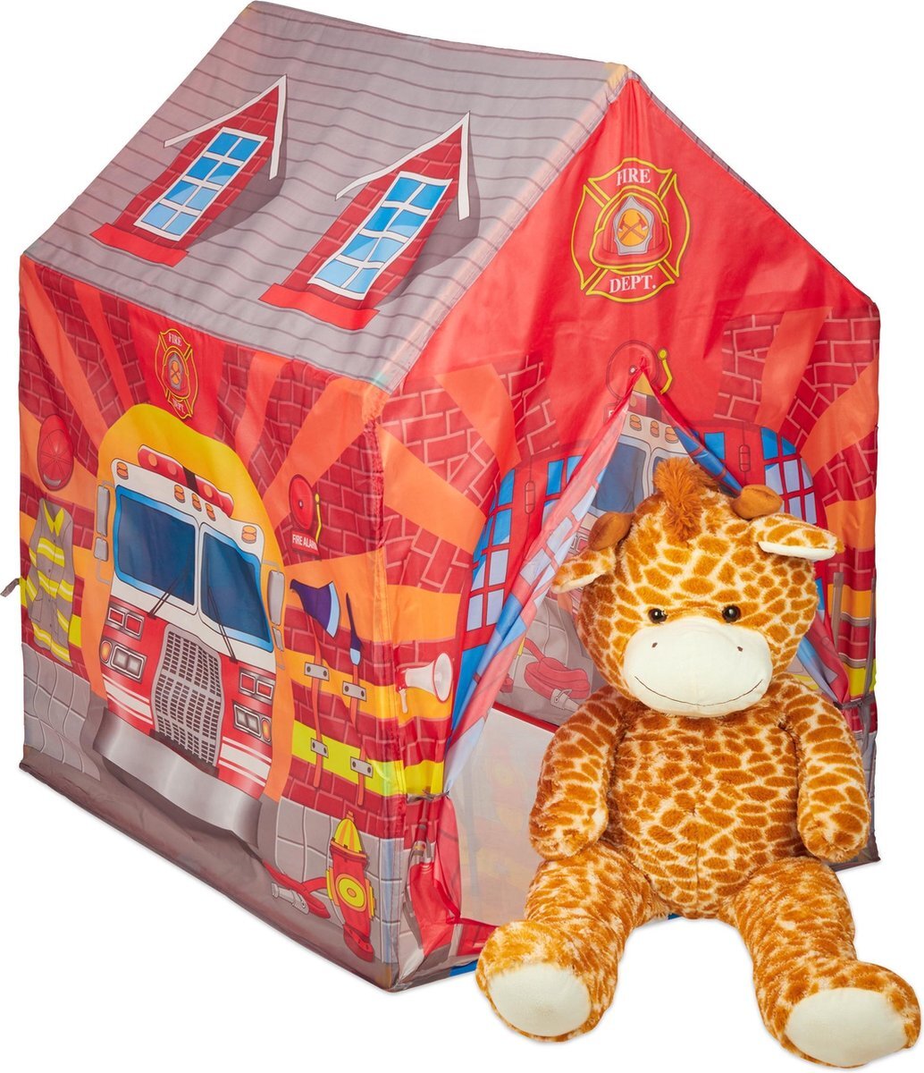 Relaxdays brandweer speeltent - kindertent binnen - speelhuis kinderkamer - rood