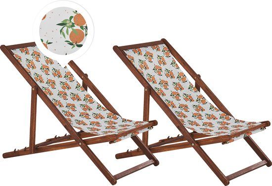 ANZIO - Strandstoel set van 2 - Donkehout/Sinaasappels - Polyester - Groen