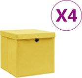 vidaXL Opbergboxen met deksel - 4 stuks - 28x28x28 cm - Geel