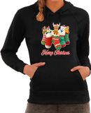 Bellatio Decorations Bol Kersttrui Kerstsokken - Merry Christmas - foute Kerst hoodie / hooded sweater - zwart - dames - Kerstkleding / Kerst outfit XL