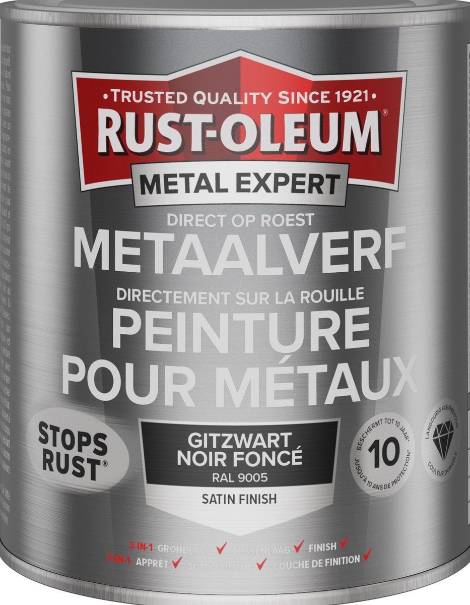 Rust-oleum Metalexpert Direct Op Roest Metaalverf - Satin - 9005 750 Ml In Blik - Zwart