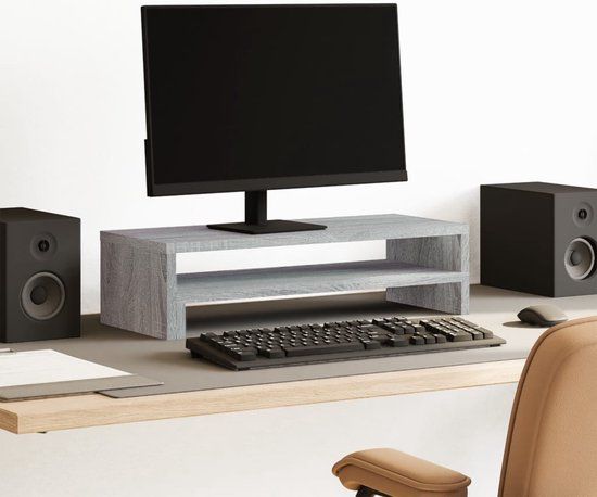 vidaXL Monitorstandaard 54x22x15 cm bewerkt hout grijs sonoma eiken