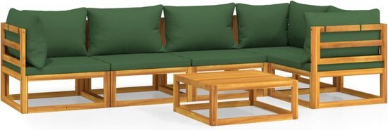 vidaXL 6-delige Loungeset met groene kussens massief hout