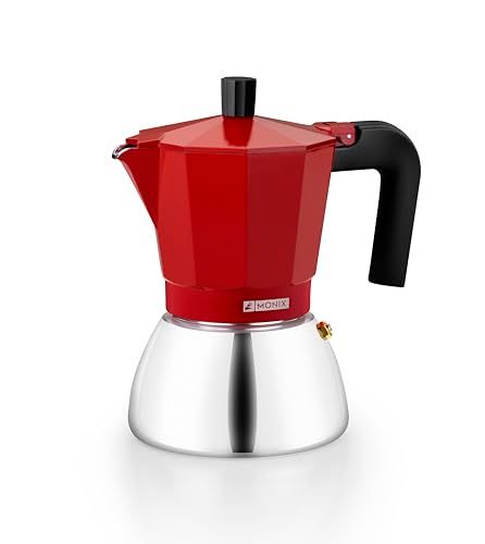 Monix Induction Inox - Italian Coffee Maker - 6 Cups - Red