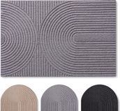 Blumtal Japandi Deurmat - Anti-slip - Polyester 90 x 150 cm - Grijs - Boogpatroon