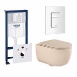 GROHE QeramiQ Dely Swirl Toiletset - 36.5x 53cm - Grohe Rapid inbouwreservoir - slim zitting - witte bedieningsplaat - beige