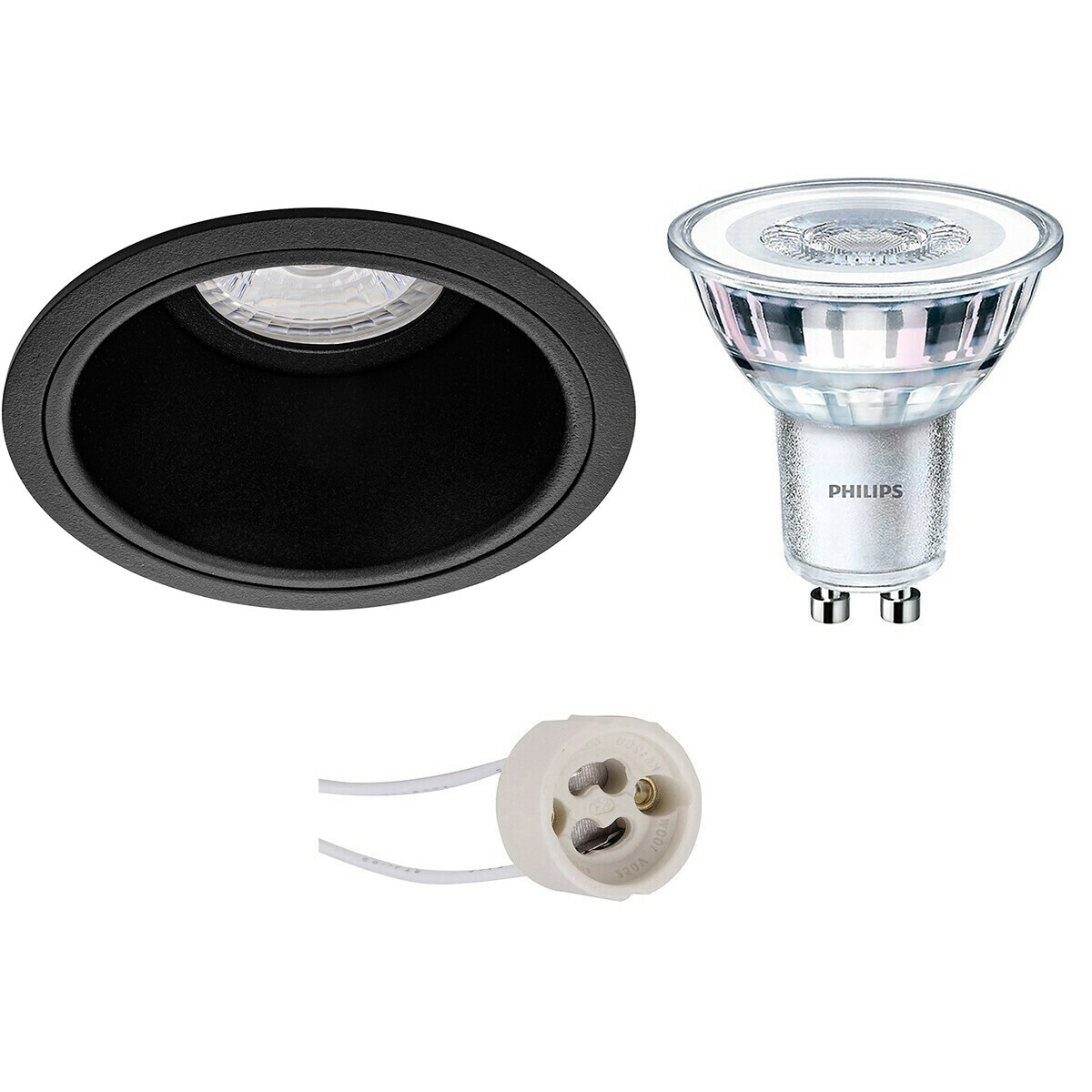 BES LED LED Spot Set - Pragmi Minko Pro - GU10 Fitting - Inbouw Rond - Mat Zwart - Verdiept - Ø90mm - Philips - CorePro 827 36D - 4W - Warm Wit 2700K - Dimbaar