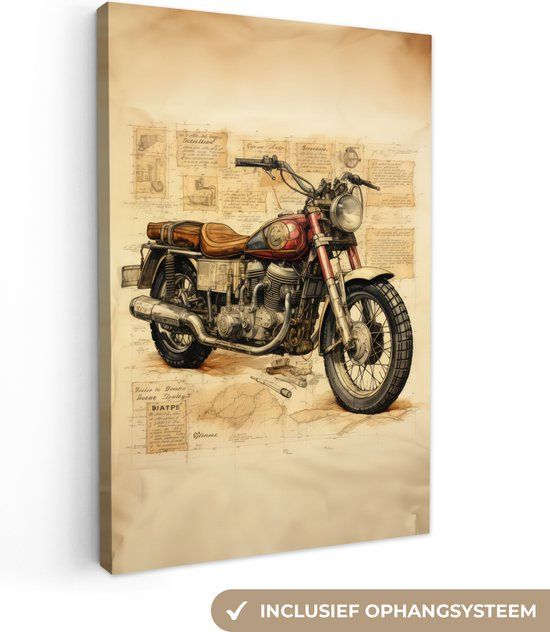 OneMillionCanvasses Canvas schilderij 120x180 cm - Motor - Vintage - Wanddecoratie