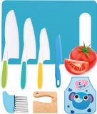 Qwali Blue Kindermessen Set - 4-delig - Inclusief snijplank - Keramisch lemmet - Vaatwasserbestendig