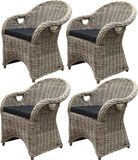 AVH-Collectie 4 stuks Macau dining tuinstoel met handgat naturel rotan, inclusief kussen, bruin/terre, grijs
