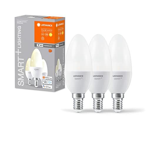 Ledvance Slimme LED lamp met WiFi technologie, E14-basis matte optiek ,Warm wit (2700K), 470 Lumen, substituut voor 40W-verlichtingsmiddel slim dimbaar, 3-Pak