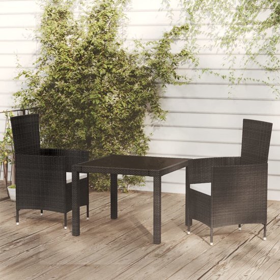 The Living Store Tuinset - Rattan En Staal - 90x90x75 cm - Zwart - 2 Stoelen - Inclusief Kussens