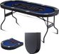 Vevor Casino Pokertafel Klaptafelpoten 183x82x72cm (LxBxH), Opvouwbare Pokertafel, Zwart en Blauw Poker Pad Klaptafel voor 8 Spelers, Pokertafel met Stofkap Draagbaar, Ovaal