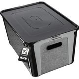 Boîte de rangement en plastique - boîte de stockage 17 litres avec couvercle - boîte de rangement empilable - couvercle refermable - noir