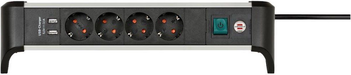 Brennenstuhl Alu-Office-Line Stekkerdoos - 4-voudig - Zilver/Zwart