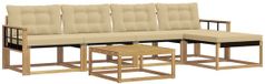 vidaXL - Salon d'angle - 5 places assises - Blanc et Beige - Bois d'acacia