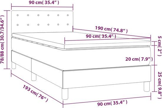 vidaXL Boxspring Bed - 90x190 cm - Donkergrijs - Fluweel