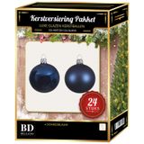 Bellatio Decorations boules de Noël - 24 Pièces - verre - bleu foncé - 6 cm - lot de boules de Noël