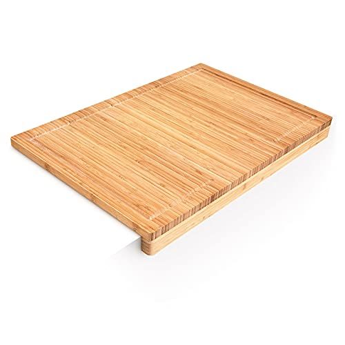 Relaxdays snijplank bamboe, met saprand, H x B x D: ca. 5 x 56 x 38 cm, grote serveerplank, xl, massief, naturel