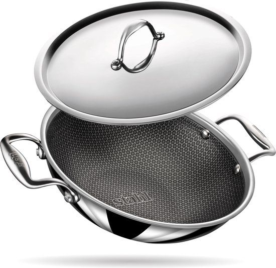 Stahl Triply Wokpan - 28 cm - Hybrid Anti-aanbaklaag - Incl. Deksel - Inductie Geschikt