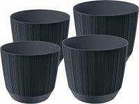 Prosperplast pots Carf Stripe - antraciet - 4x stuks - kunststof - Dia 13 et 17 cm