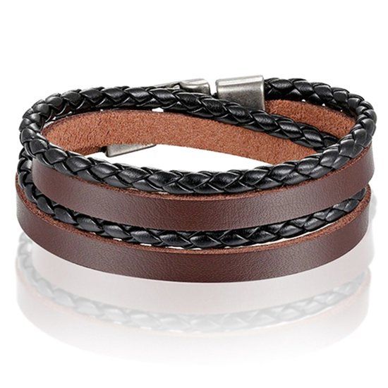 LGT JWLS LGT Jewels Leren Wrap armband Gevlochten leer Bruin Zwart
