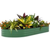 GarveeHome Grote plantenbak van verzinkt staal, ovaal, met open bodem, duurzaam en roestvrij, verhoogde bak/tuinbed voor het kweken van groenten, kruiden, bloemen (240 x 120 x 45 cm, groen)