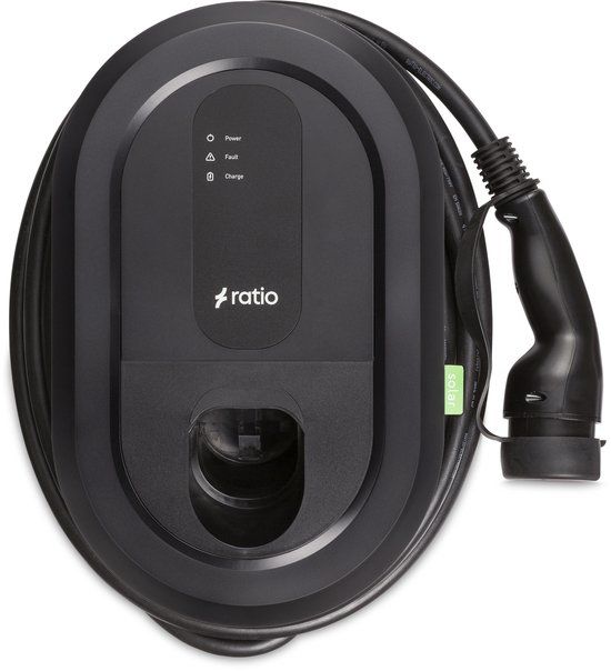 Ratio Solar Laadpaal - Type 2 - 11-22kW - 32A, 3 fase - Mobiele app - 7,5 meter vaste kabel - Zwart