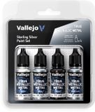 Vallejo Hobbyverf Acrylverf - 77251 True Metallic Metal - Sterling Zilver Kleurenset - Acryl Set - 4x Verf set - 4x 18 ml