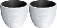 Prosperplast Pot Furu Stripes - 2x - extérieur/intérieur - plastique - blanc - D40 x H40 cm - avec pot intérieur