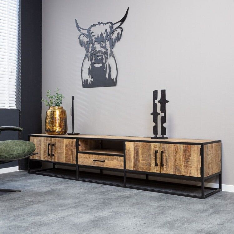 Homestylingshop TV meubel Sanne - industriële Tv meubel - mangohout Tv meubel 240 cm